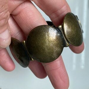 Vintage Antique Brass Metal Round Discs Stretch Bracelet